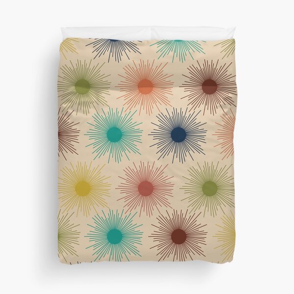 Item preview, Sunburst 2 Multicolor Mid-Century Modern Sun Pattern in Teal, Olive, Orange, Mustard, and Mid Mod Beige designed and sold by kierkegaard.