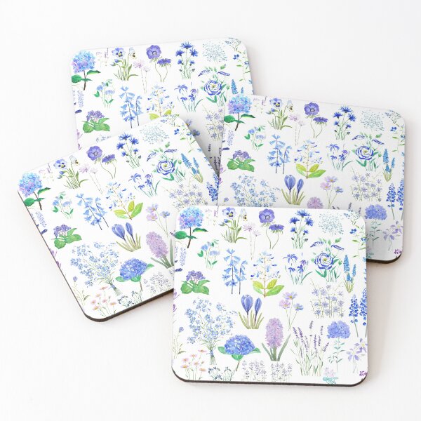 Item preview, hand painted blue and purple flower collection 2020 watercolor  designed and sold by ColorandColor.