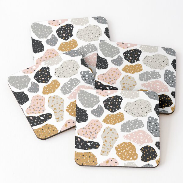 Item preview, Terazzo Mustard Yellow Pink Gray and Black on White Pattern designed and sold by Alicia Chee.