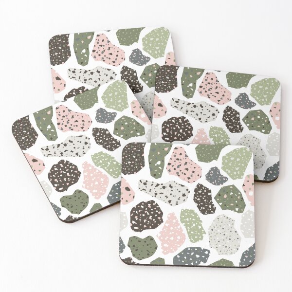 Item preview, Terazzo Olive Green Pink Gray and Charcoal Black on White Pattern designed and sold by Alicia Chee.