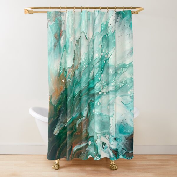 Copper, Gold, and Green Abstract Fluid Art Splash Nature Painting Shower Curtain