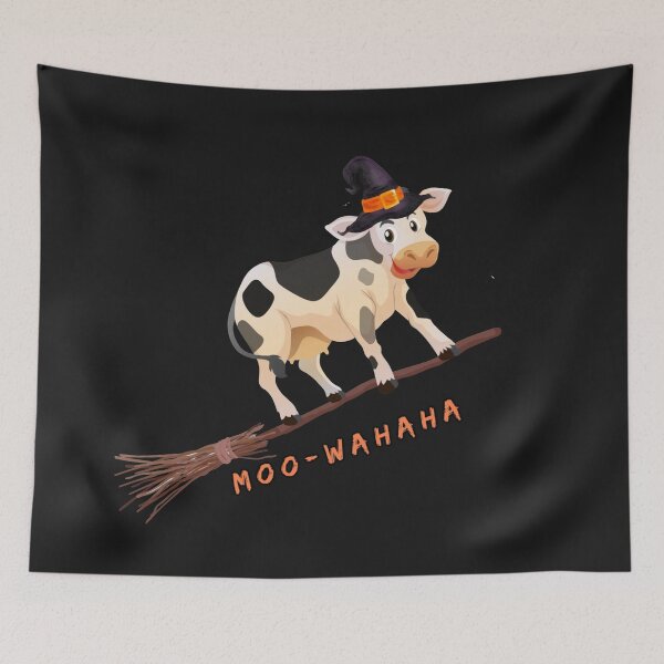 Item preview, Vaca bruja de Halloween volando en escoba designed and sold by Faelottie.