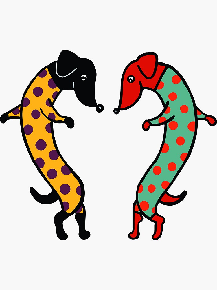 "Dancing Sausage Dogs" Sticker for Sale by evelynatwork Redbubble