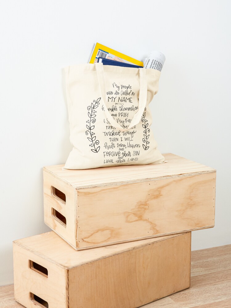 Alternate view of hand lettered scripture art - 2 Chronicles 7:14 Tote Bag