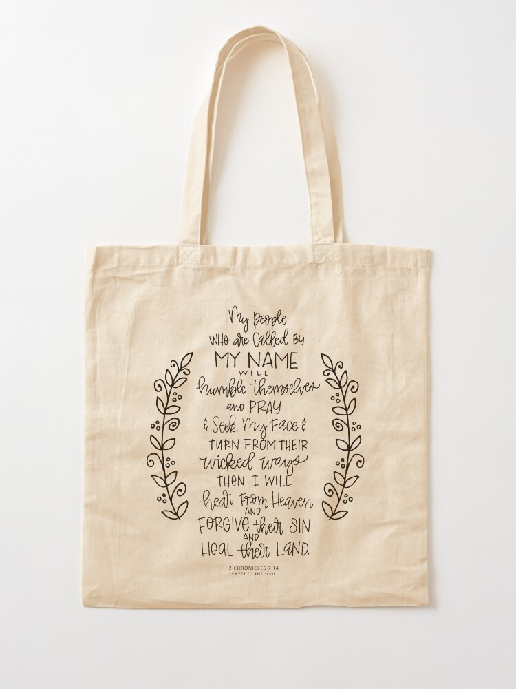 Alternate view of hand lettered scripture art - 2 Chronicles 7:14 Tote Bag