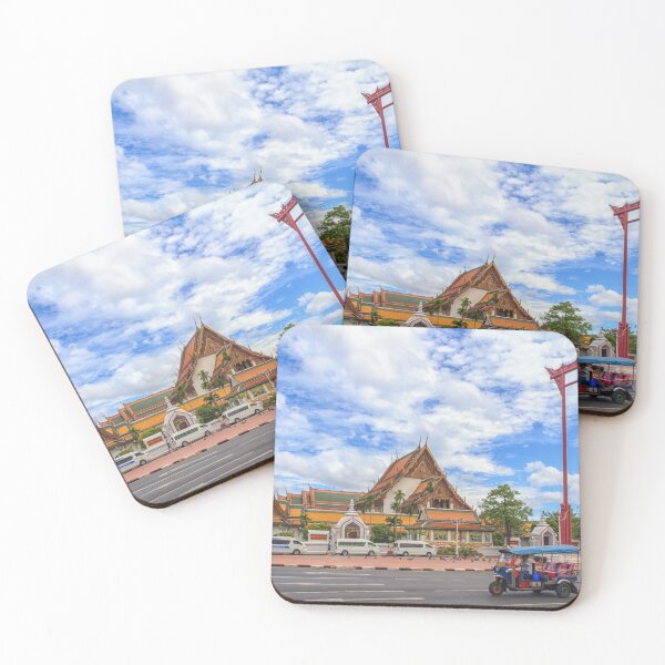 Item preview, A tuk tuk drives past the Giant Swing. Wat Suthat is in the background. Bangkok, Thailand designed and sold by Kevin Hellon.