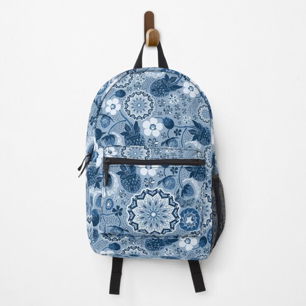 Item preview, Wild strawberries, flowers and mandalas, classic blue shades designed and sold by Natural-Avenue.