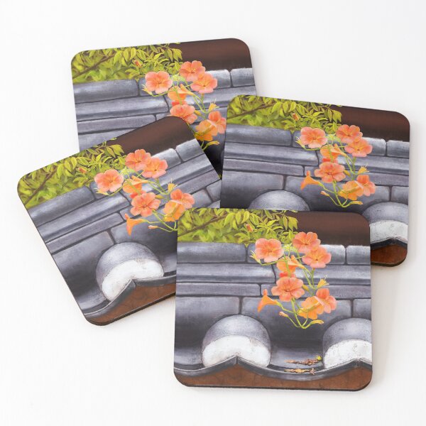 Item preview, Korean Landscape Painting With Flowers and Tiled Roof designed and sold by Happy Life Graphics.