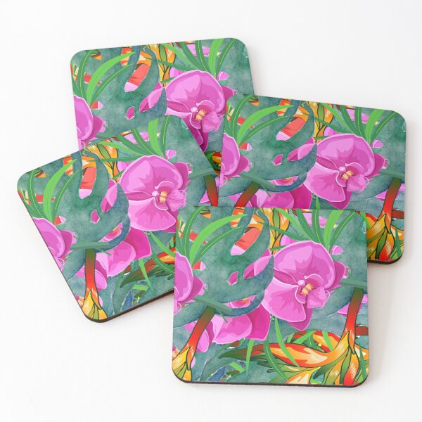 Item preview, Tropical orchid floral pattern multicolor theme designed and sold by dreamofdenim.