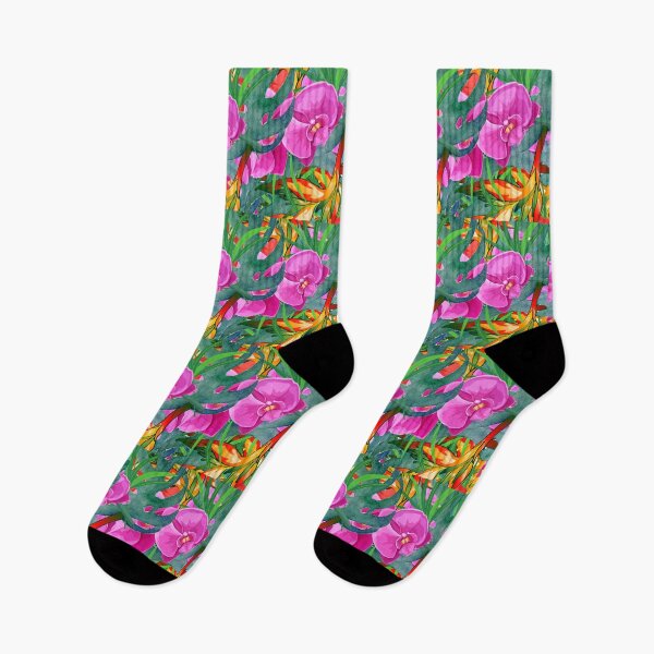 Item preview, Tropical orchid floral pattern multicolor theme designed and sold by dreamofdenim.