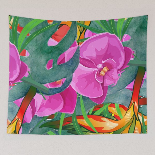 Item preview, Tropical orchid floral pattern multicolor theme designed and sold by dreamofdenim.