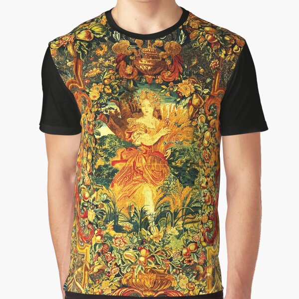 SEASONS AND ELEMENTS,SUMMER FLORA, LOUIS XIV French Royal Embroidery Tapestry Detail Graphic T-Shirt