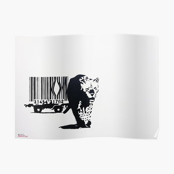 Banksy Barcode Tiger Leopard Stencil Art  Poster
