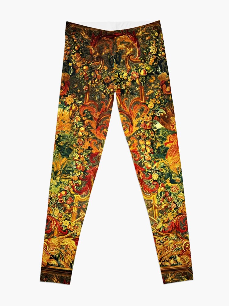 Leggings, SEASONS AND ELEMENTS,SUMMER FLORA, LOUIS XIV French Royal Embroidery Tapestry Detail designed and sold by BulganLumini