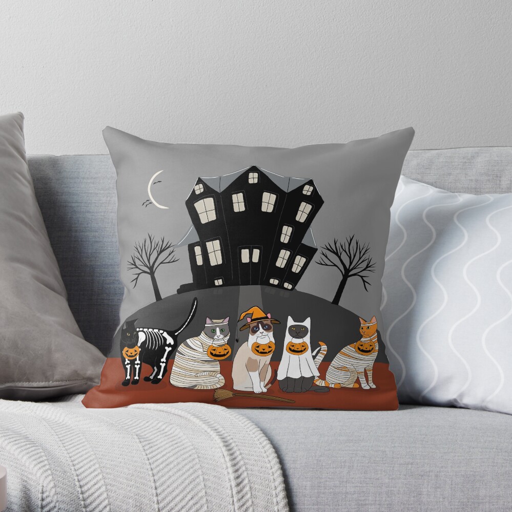 The Trick or Treat Kitties Throw Pillow