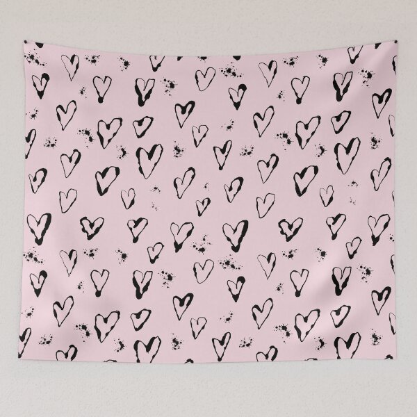 Item preview, Ink texture large hearts seamless pattern. Black design on pink background. designed and sold by NataPrando.