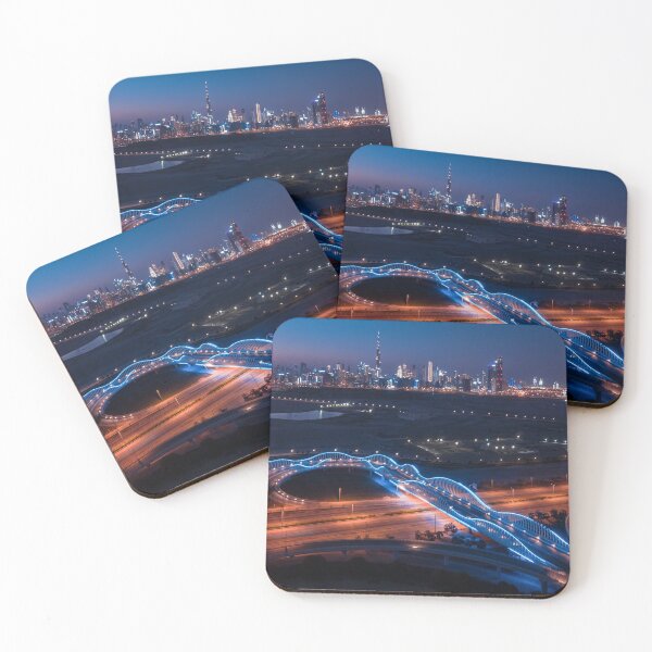 Item preview, Mayden Bridge and Dubai Skyline blue hour from above designed and sold by michieldros.