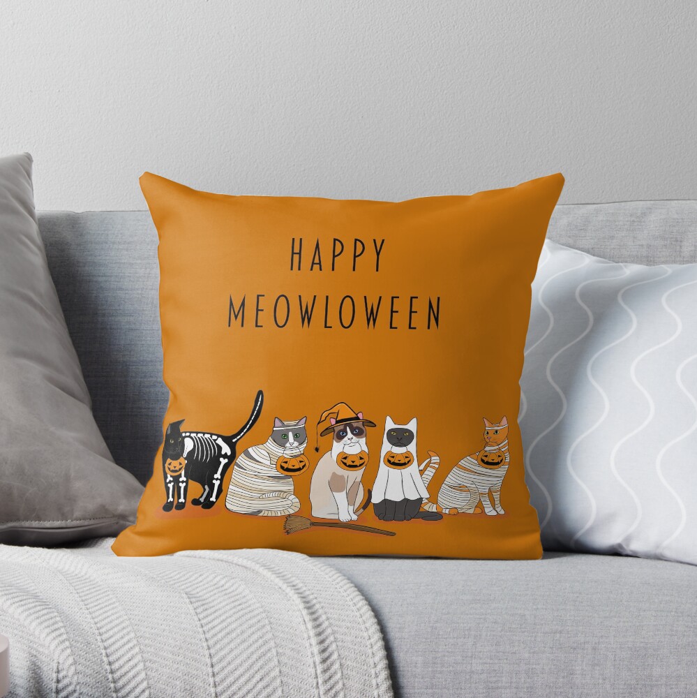 Happy Meowloween Cats! Throw Pillow