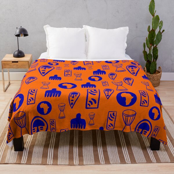 Item preview, African print, blue seamless pattern on orange background. designed and sold by NataPrando.
