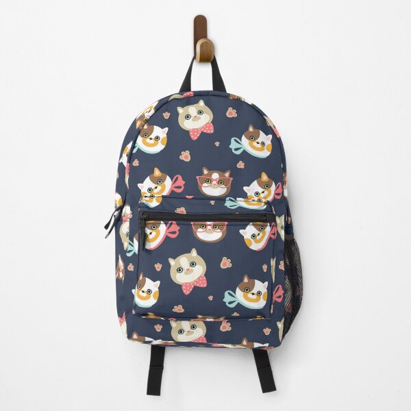 Item preview, blue background with cute cat faces designed and sold by Lana1512.
