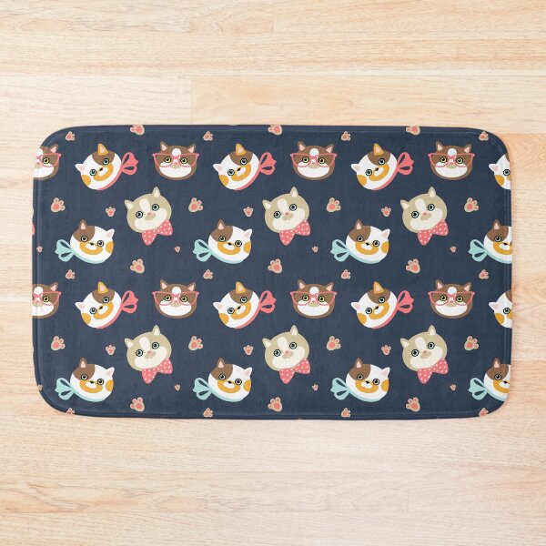 Item preview, blue background with cute cat faces designed and sold by Lana1512.