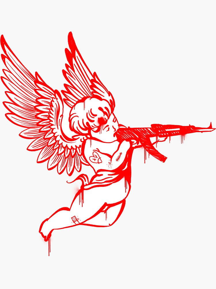"Angel with machine gun" Sticker for Sale by elinaarbidane Redbubble