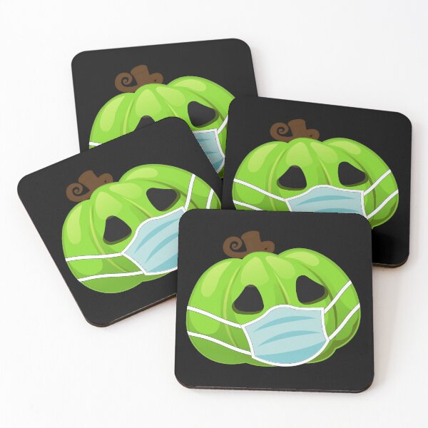 Item preview, Halloween Pumpkin Wearing Face Mask Green designed and sold by denisetees.