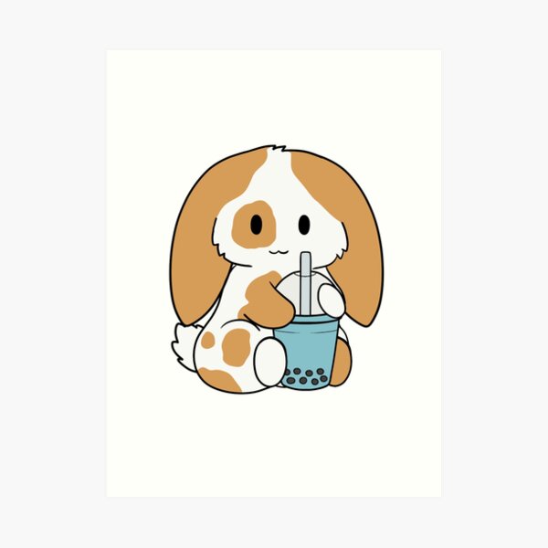 Spotted Brown Bunny Blue Bubble Tea Art Print