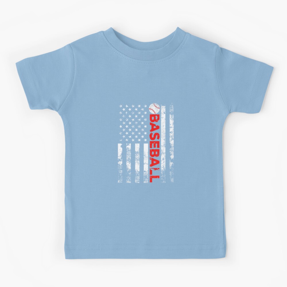 Kids Boy's Girl's Baseball Flag T Shirt Patriotic Baseball Shirt American Flag Shirt Baseball Gift Idea Royal Blue / 12 Months