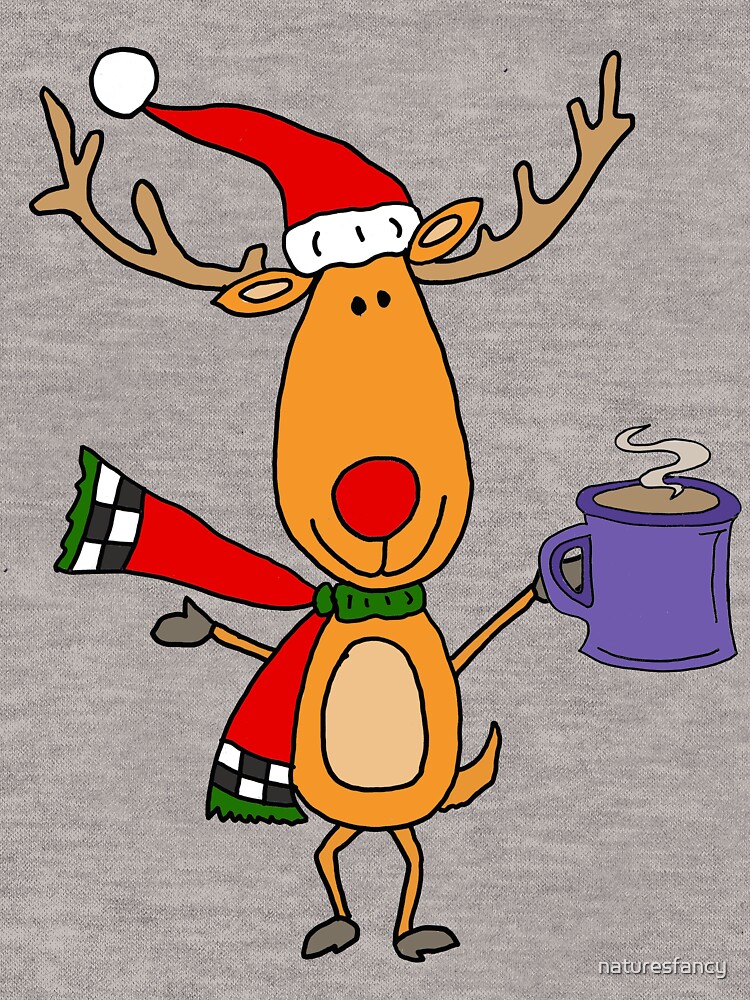 "Funny Rudolph Red Nosed Reindeer Drinking Coffee Christmas