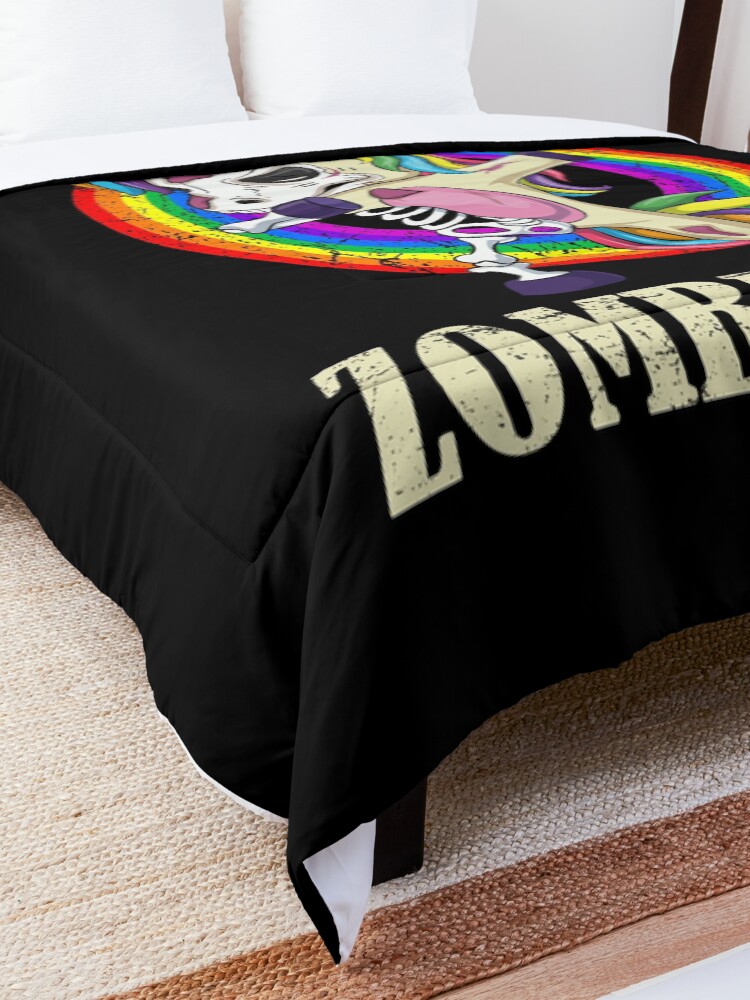 Alternate view of Zombiecorn Halloween Dabbing Unicorn Skeleton Halloween Gift Comforter