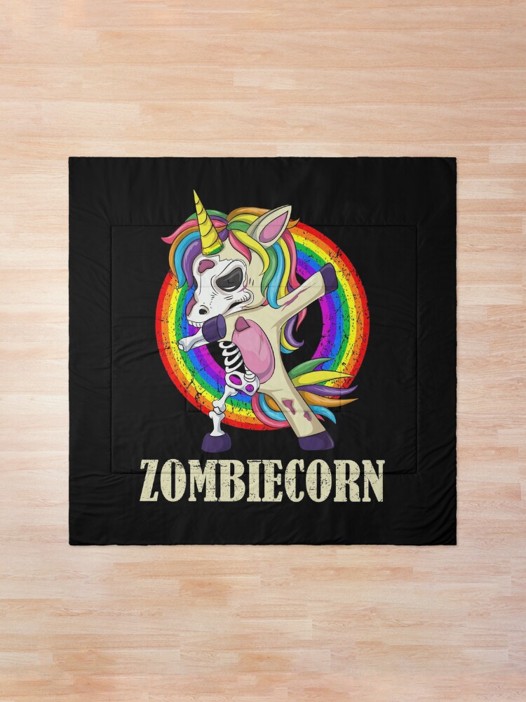 Alternate view of Zombiecorn Halloween Dabbing Unicorn Skeleton Halloween Gift Comforter