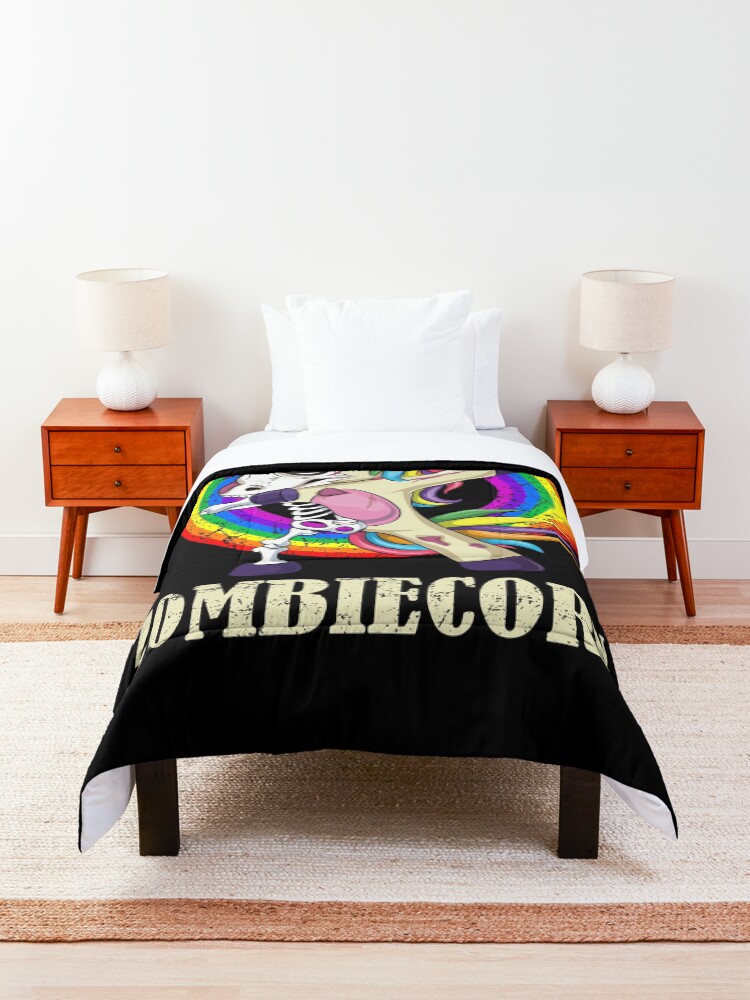 Alternate view of Zombiecorn Halloween Dabbing Unicorn Skeleton Halloween Gift Comforter
