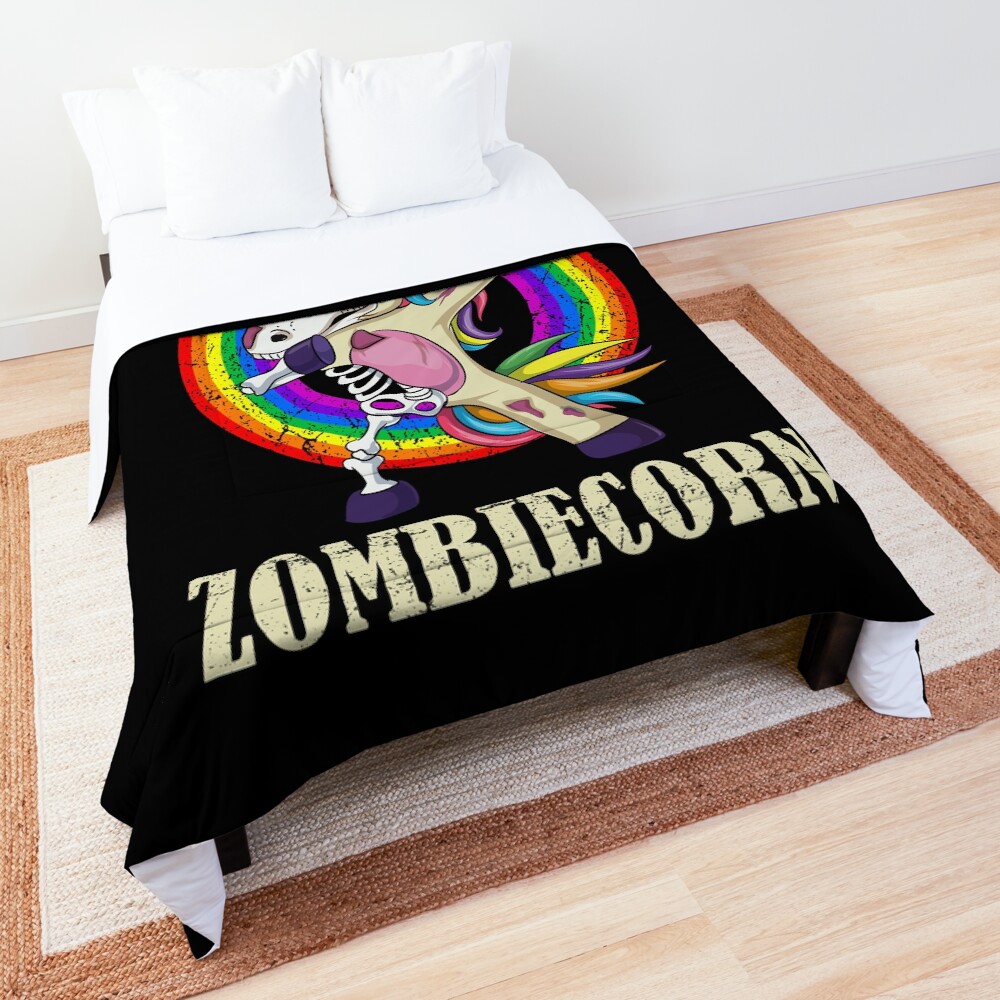 Zombiecorn Halloween Dabbing Unicorn Skeleton Halloween Gift Comforter