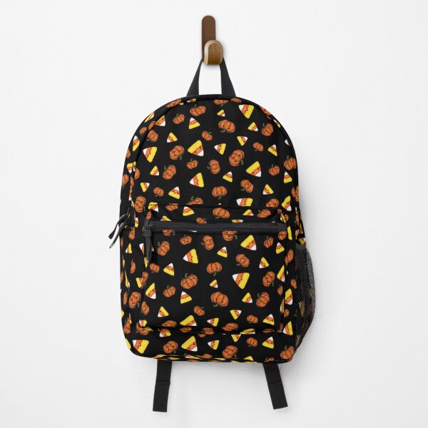 Item preview, Cute Candy Corn and Pumpkin Halloween pattern- black background designed and sold by Arthemeral.