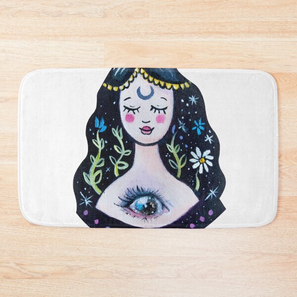 Item preview, Hand painted patch with love, groovy girl, moon witch, conscience eye and cosmic aura, stars, kawai girl, child head, mystical spiritual drawing yoga magic third pineal eye designed and sold by Mariuki Flow.