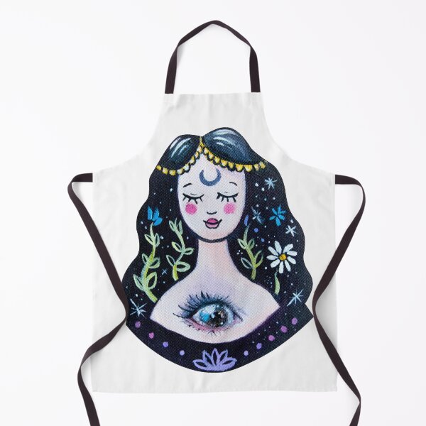 Item preview, Hand painted patch with love, groovy girl, moon witch, conscience eye and cosmic aura, stars, kawai girl, child head, mystical spiritual drawing yoga magic third pineal eye designed and sold by Mariuki Flow.
