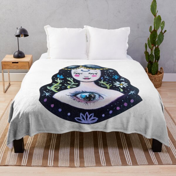 Item preview, Hand painted patch with love, groovy girl, moon witch, conscience eye and cosmic aura, stars, kawai girl, child head, mystical spiritual drawing yoga magic third pineal eye designed and sold by Mariuki Flow.