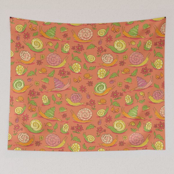 Item preview, Vector red hand drawn snails and flowers repeat pattern.  designed and sold by jamiesoondesign.
