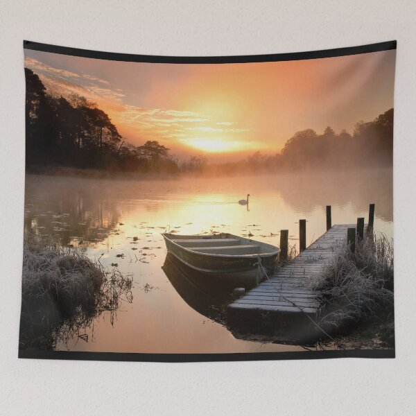 Item preview, Boat & Jetty at Sunrise, Elterwater, Lake District National Park, Cumbria, England designed and sold by Tom  Mackie.
