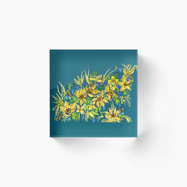 Hawaii Sings Yellow with Flowers Acrylic Block