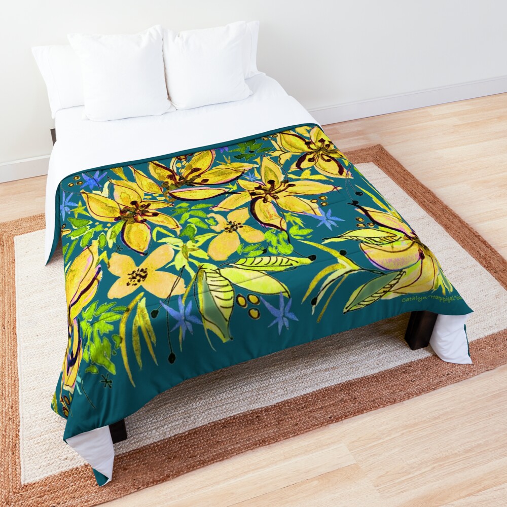 Hawaii Sings Yellow with Flowers Comforter