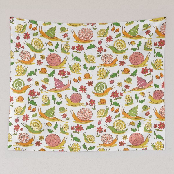 Item preview, Vector white hand drawn snails and flowers repeat pattern.  designed and sold by jamiesoondesign.