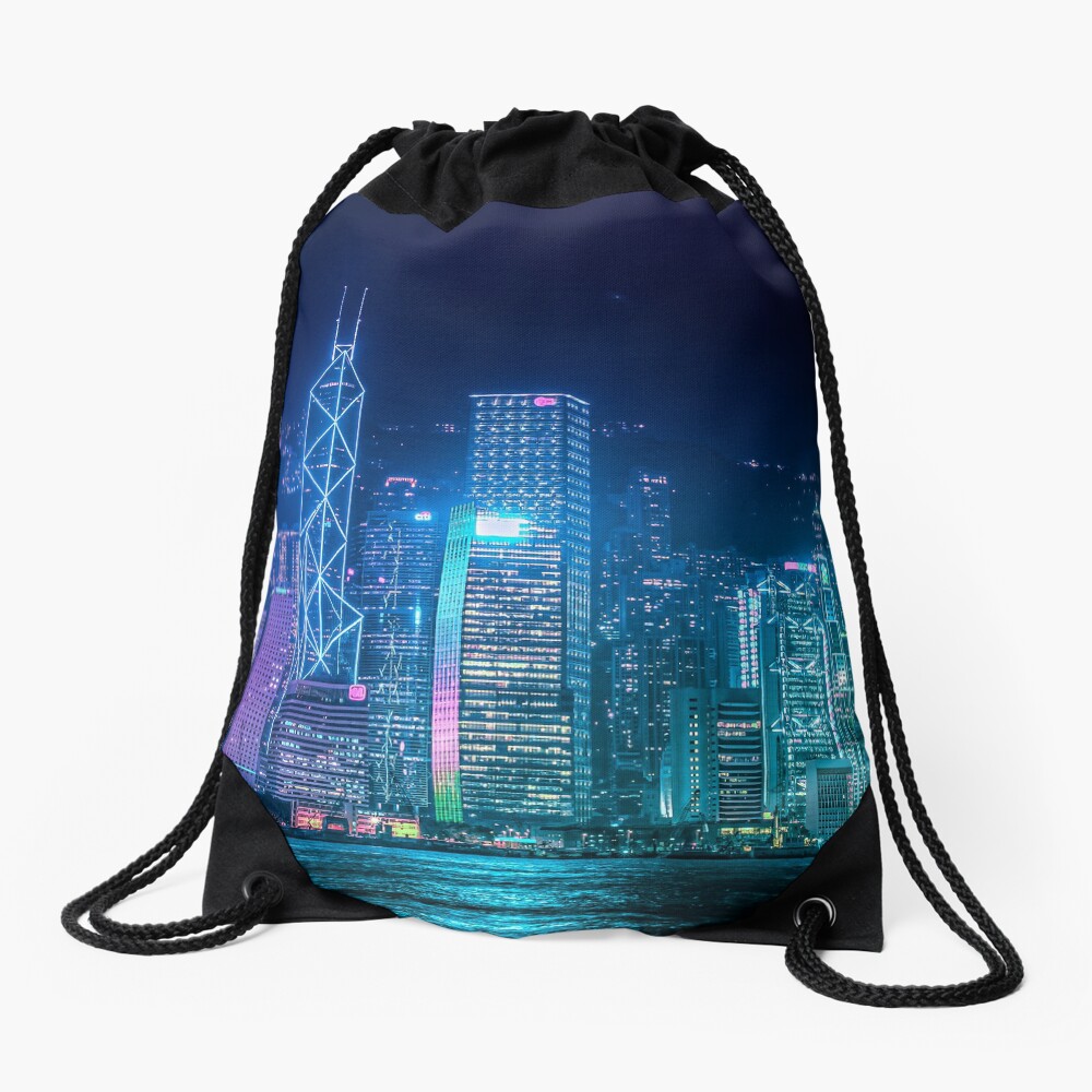 Hong Kong Cityscape Drawstring Bag
