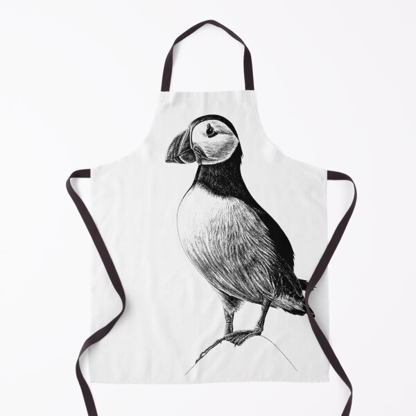 Item preview, Atlantic Puffin - wild seabird - black and white animal ink illustration designed and sold by LorenDowding.