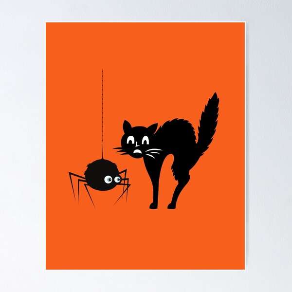 Item preview, Halloween Freaked Out Kitty Cat Over Creepy Spider designed and sold by InkItStudio.