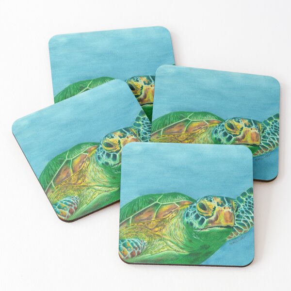 Item preview, Original Green Sea Turtle Colored Pencil Drawing Illustration Watercolor Painted Background Mixed Media Art Nature Ocean Beach Wildlife Art designed and sold by littrellart.