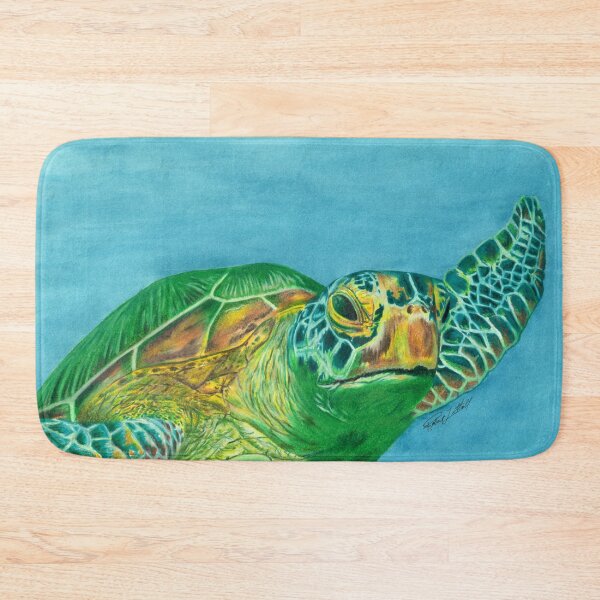 Item preview, Original Green Sea Turtle Colored Pencil Drawing Illustration Watercolor Painted Background Mixed Media Art Nature Ocean Beach Wildlife Art designed and sold by littrellart.