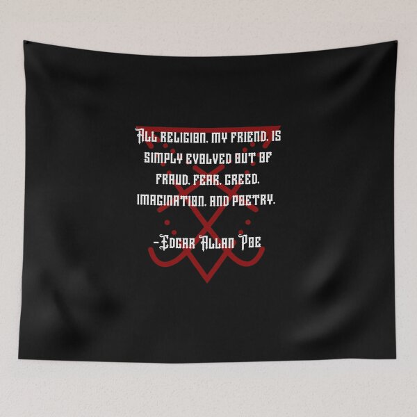 Item preview, Edgar Allen Poe Quote Lucifer Sigil Raven Religion Atheism designed and sold by RKSDesigns.