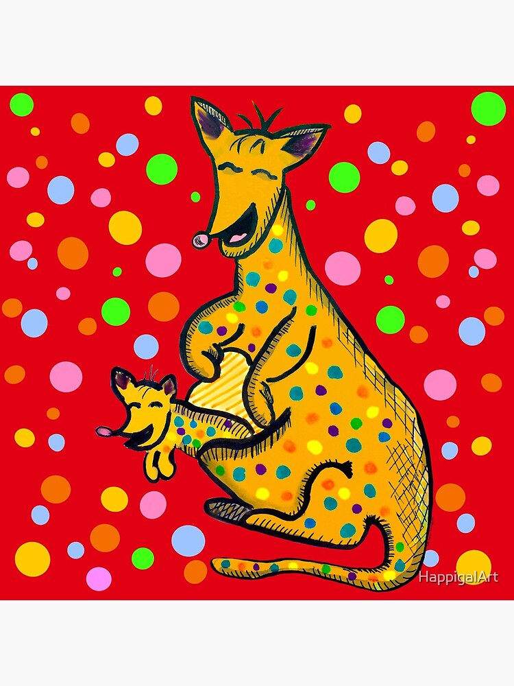 Kangaroo with Baby Laughing Yellow by HappigalArt